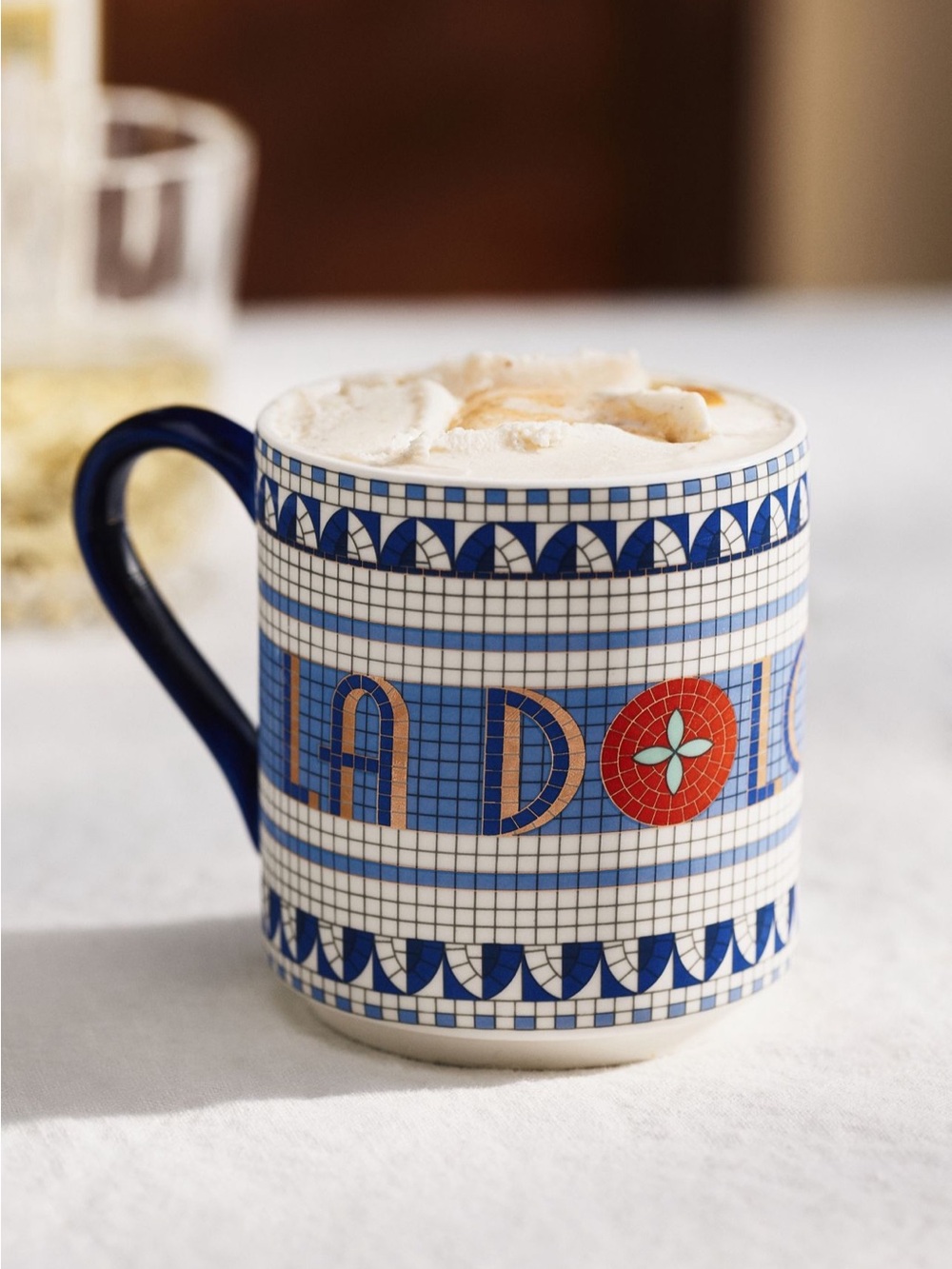 Anthropologie Bistro Tile Stoneware 24k Gold Accent Italia Mug